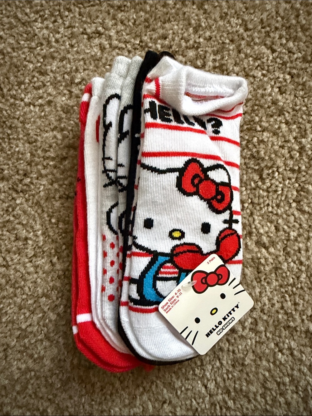 Hello Kitty White, Red & Black Low-Cut Cartoon Sock Set